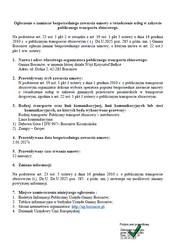 Ogłoszenie o zamiarze bezpośredniego zawarcia umowy 2026